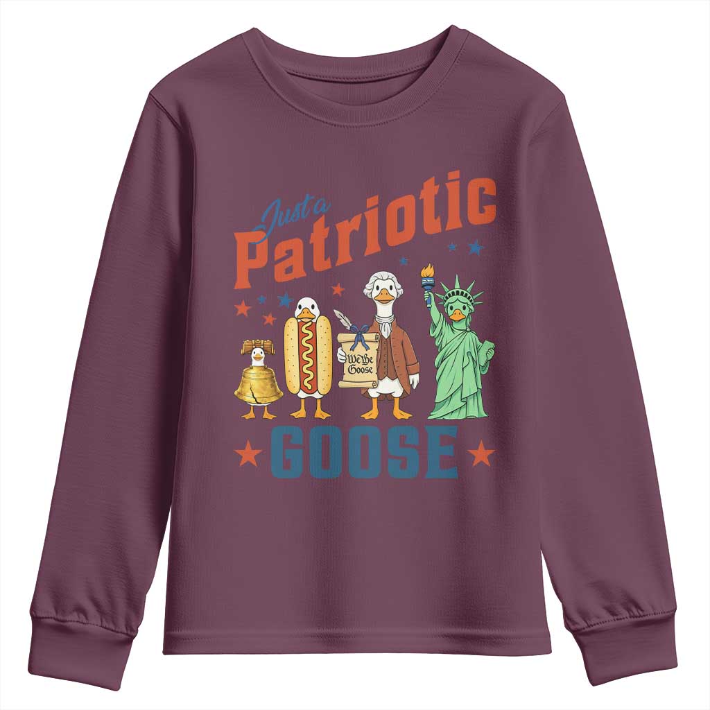 Just A Patriotic Goose Youth Sweatshirt America 250th Anniversary TS12 Maroon Print Your Wear