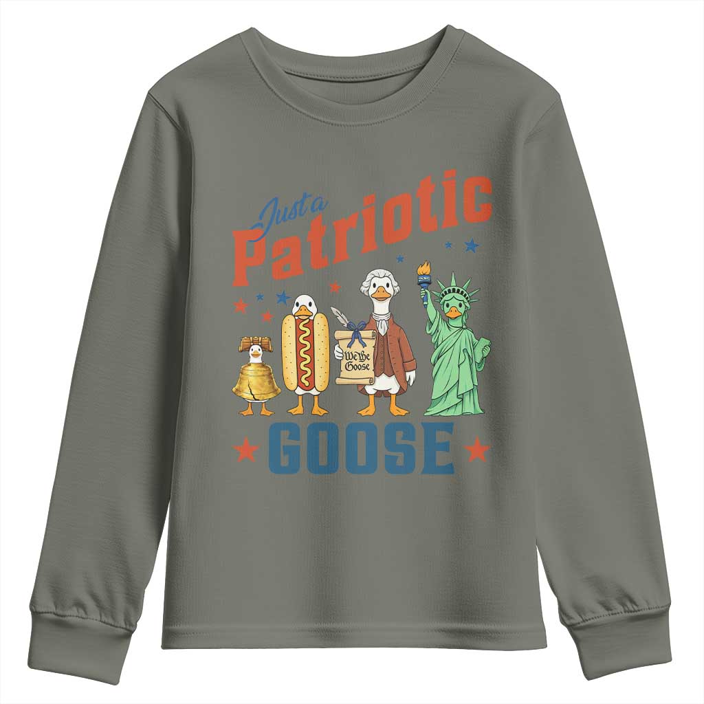 Just A Patriotic Goose Youth Sweatshirt America 250th Anniversary TS12 Military Green Print Your Wear