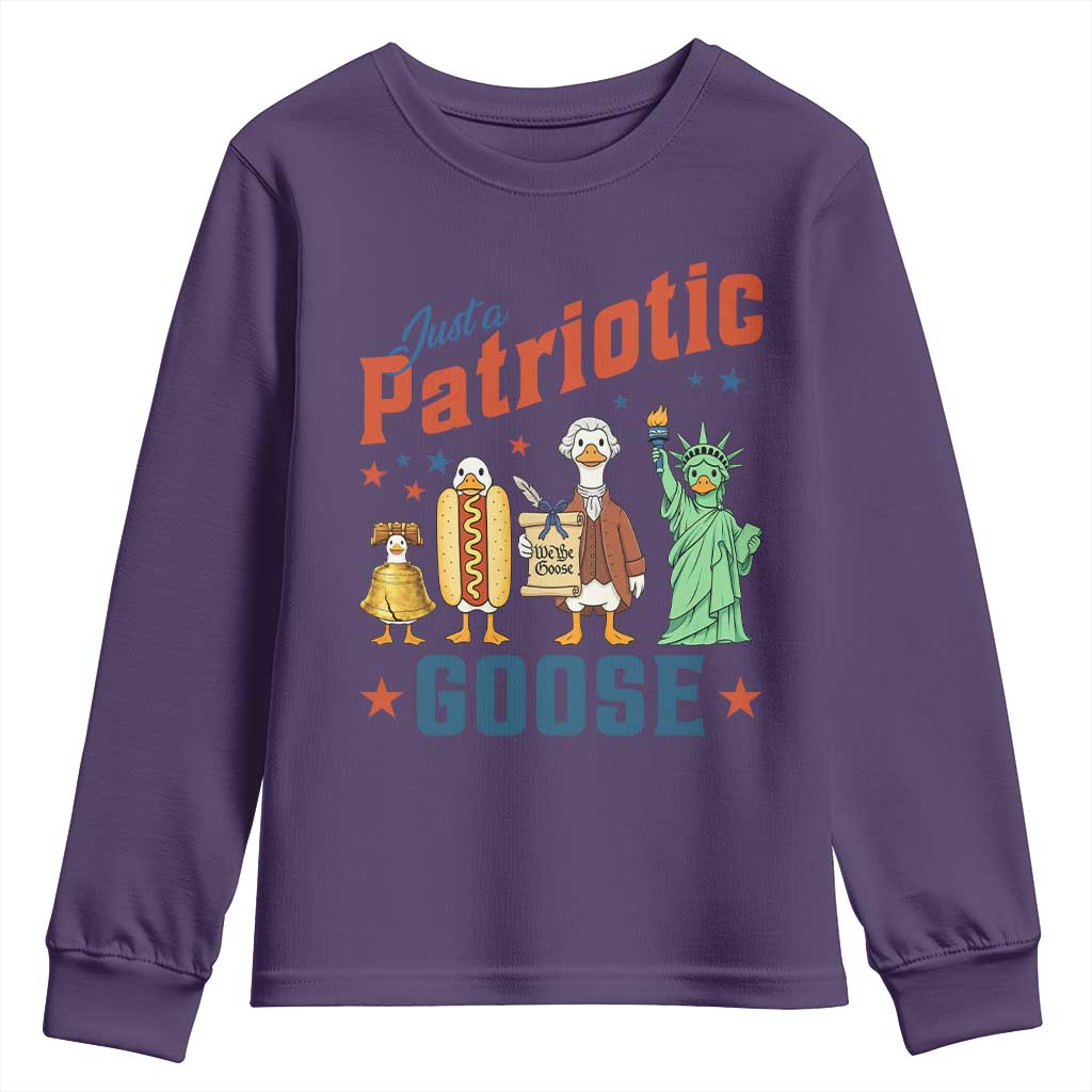 Just A Patriotic Goose Youth Sweatshirt America 250th Anniversary TS12 Purple Print Your Wear
