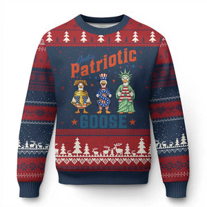 Just A Patriotic Goose Ugly Christmas Sweater Funny Freedom Goose Patriotic TS12 Navy Red Print Your Wear