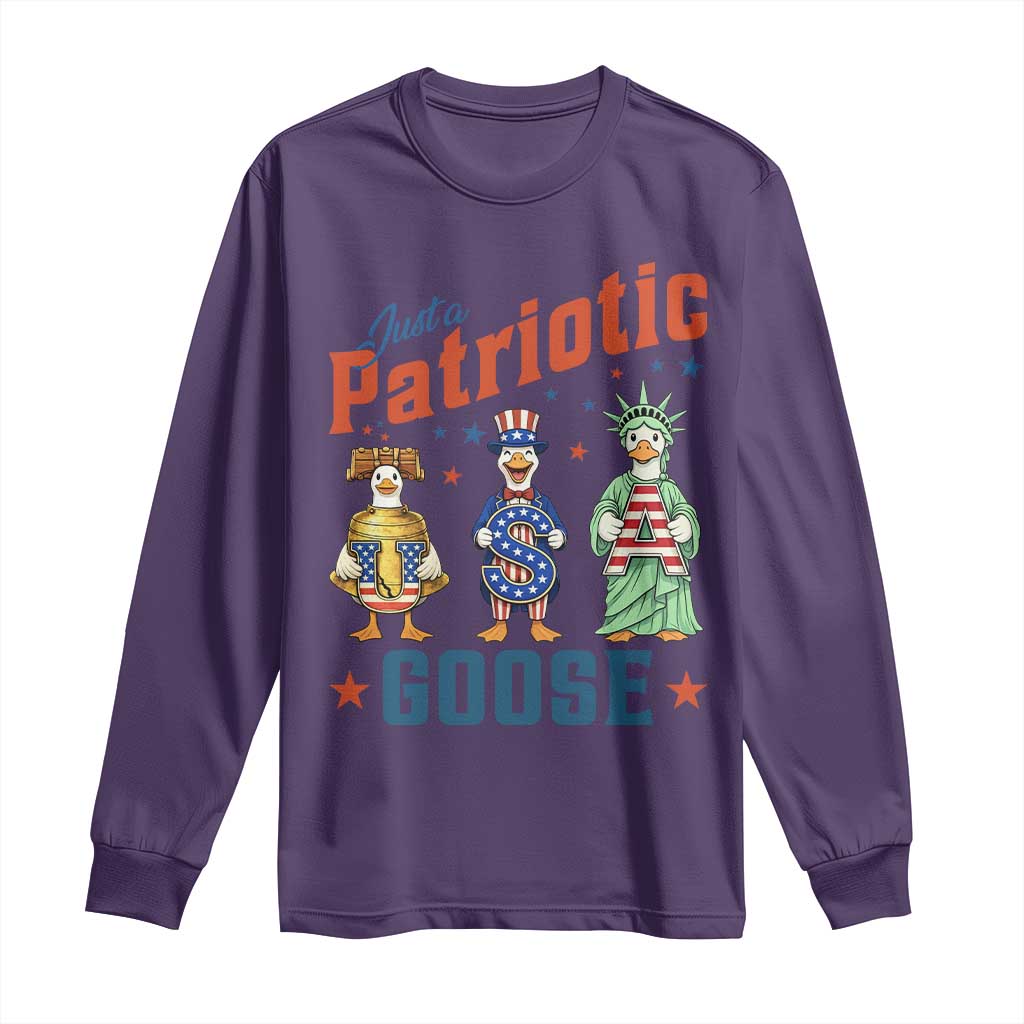 Just A Patriotic Goose Long Sleeve Shirt Funny Freedom Goose Patriotic TS12 Purple Print Your Wear