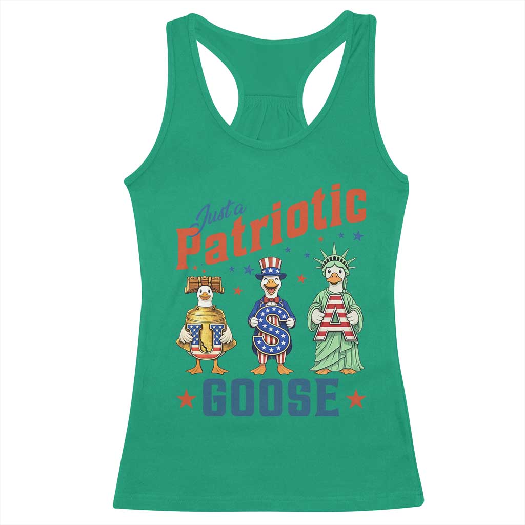 Just A Patriotic Goose Racerback Tank Top Funny Freedom Goose Patriotic TS12 Irish Green Print Your Wear