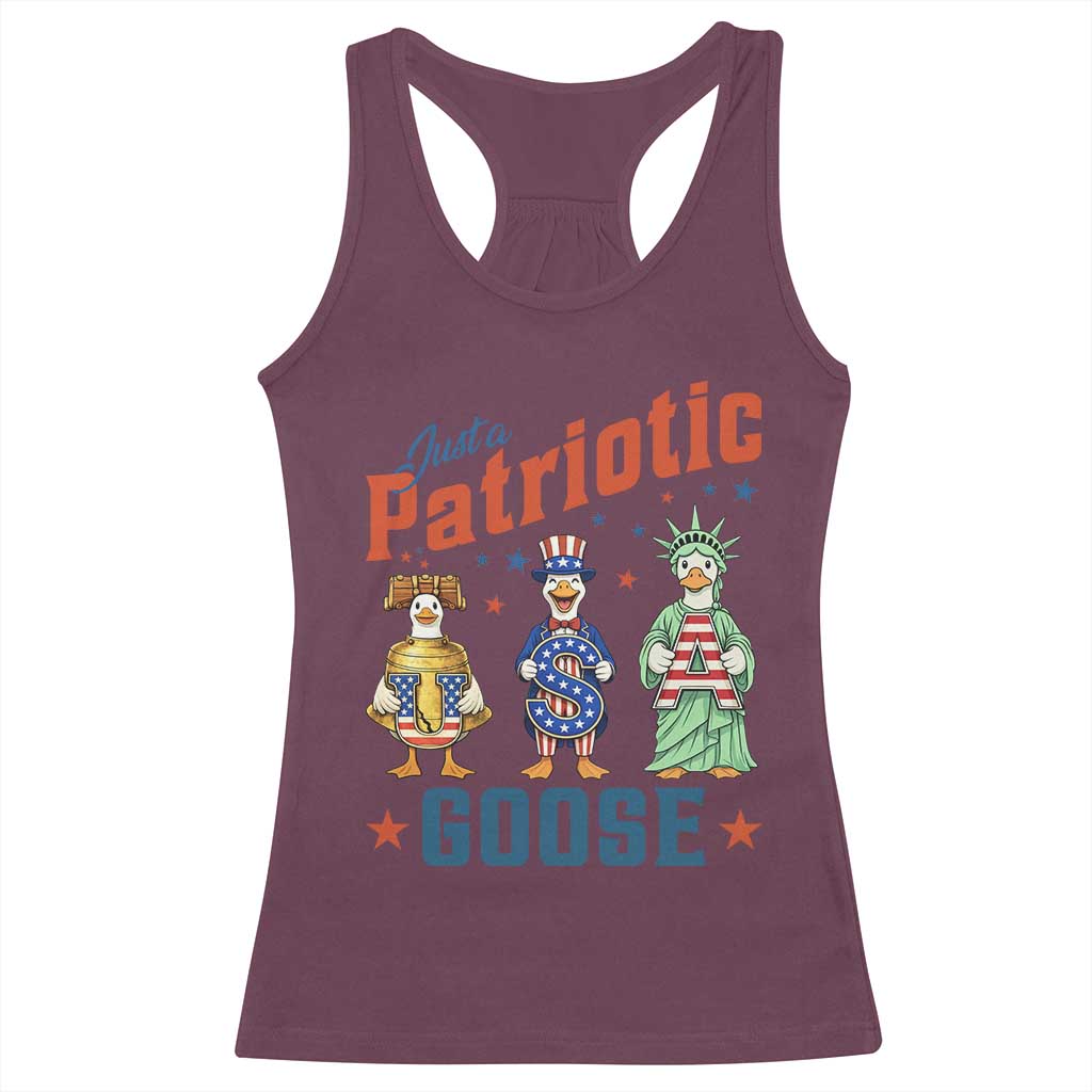 Just A Patriotic Goose Racerback Tank Top Funny Freedom Goose Patriotic TS12 Maroon Print Your Wear