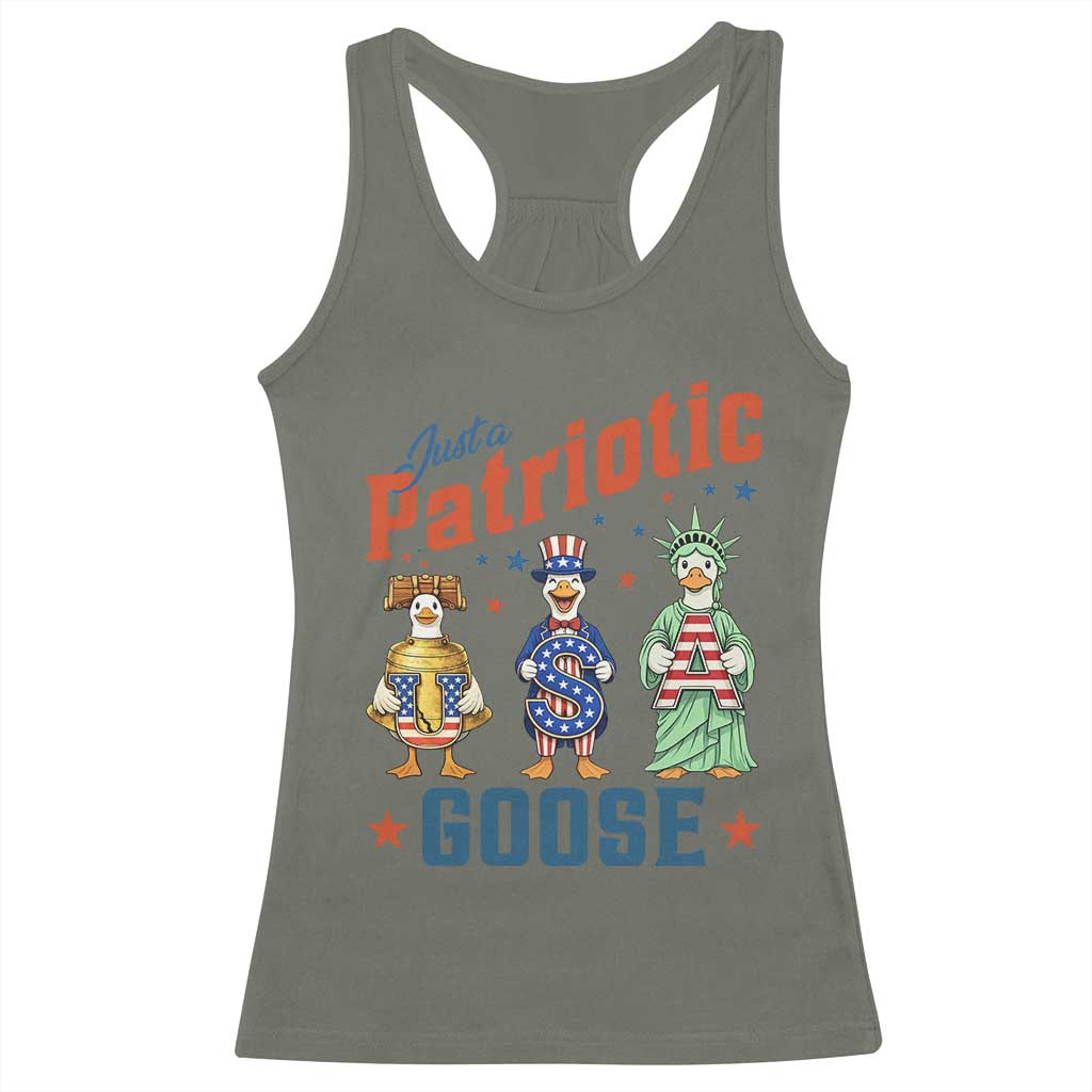 Just A Patriotic Goose Racerback Tank Top Funny Freedom Goose Patriotic TS12 Military Green Print Your Wear