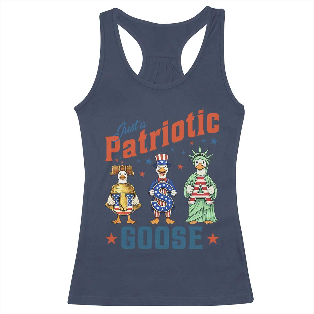 Just A Patriotic Goose Racerback Tank Top Funny Freedom Goose Patriotic TS12 Navy Print Your Wear