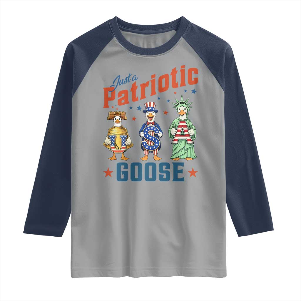 Just A Patriotic Goose Raglan Shirt Funny Freedom Goose Patriotic TS12 Sport Gray Navy Print Your Wear
