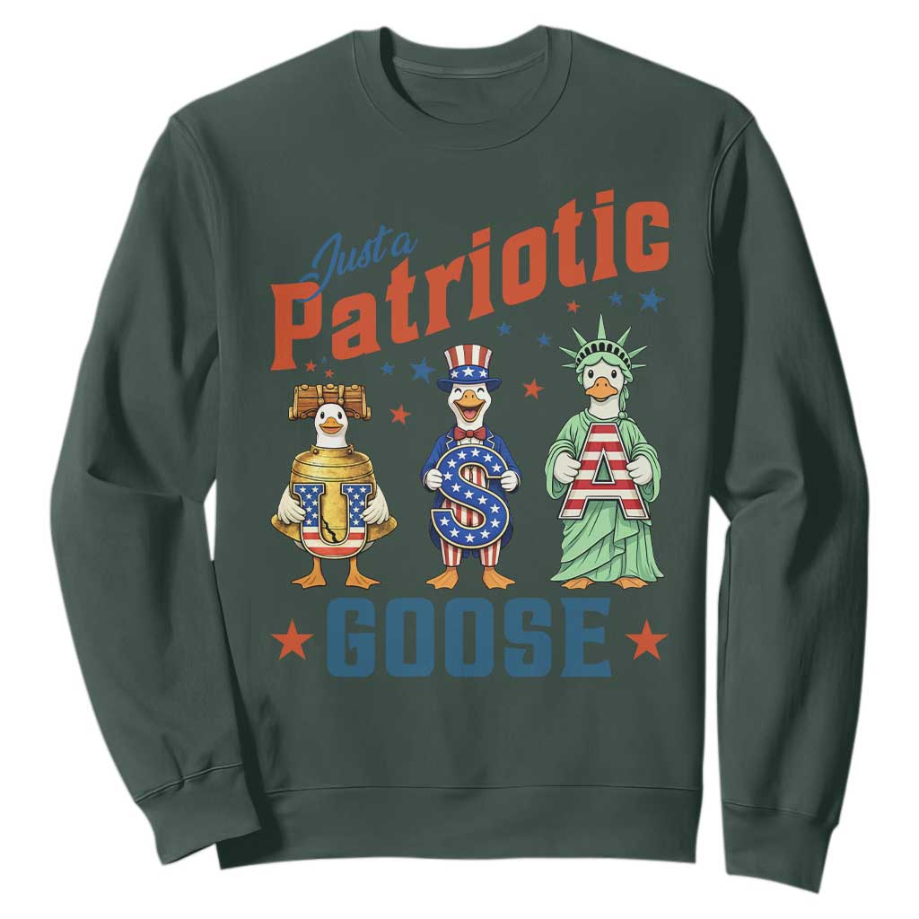Just A Patriotic Goose Sweatshirt Funny Freedom Goose Patriotic TS12 Dark Forest Green Print Your Wear