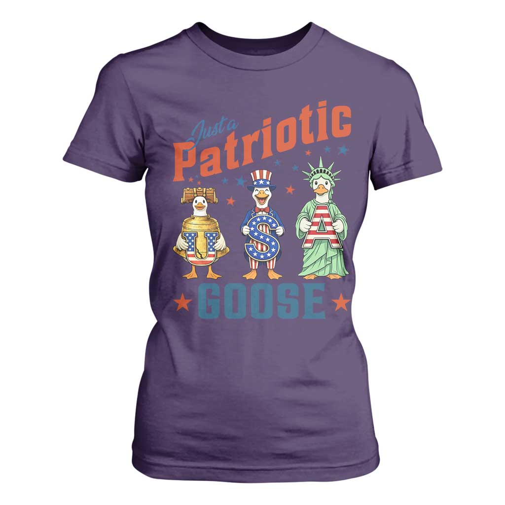Just A Patriotic Goose T Shirt For Women Funny Freedom Goose Patriotic TS12 Purple Print Your Wear