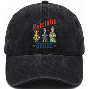 Just A Patriotic Goose Washed Cotton Baseball Cap Funny Freedom Goose Patriotic TS12 Washed Cap Universal Fit Black Print Your Wear
