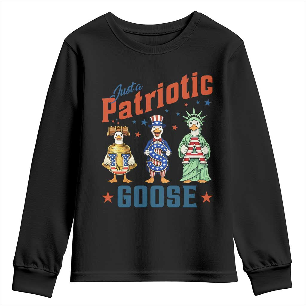 Just A Patriotic Goose Youth Sweatshirt Funny Freedom Goose Patriotic TS12 Black Print Your Wear