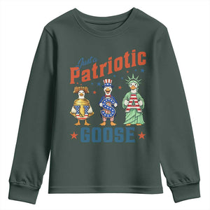 Just A Patriotic Goose Youth Sweatshirt Funny Freedom Goose Patriotic TS12 Dark Forest Green Print Your Wear