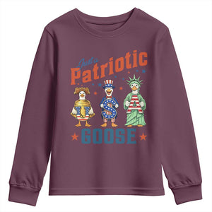 Just A Patriotic Goose Youth Sweatshirt Funny Freedom Goose Patriotic TS12 Maroon Print Your Wear