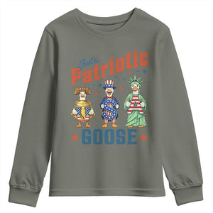Just A Patriotic Goose Youth Sweatshirt Funny Freedom Goose Patriotic TS12 Military Green Print Your Wear