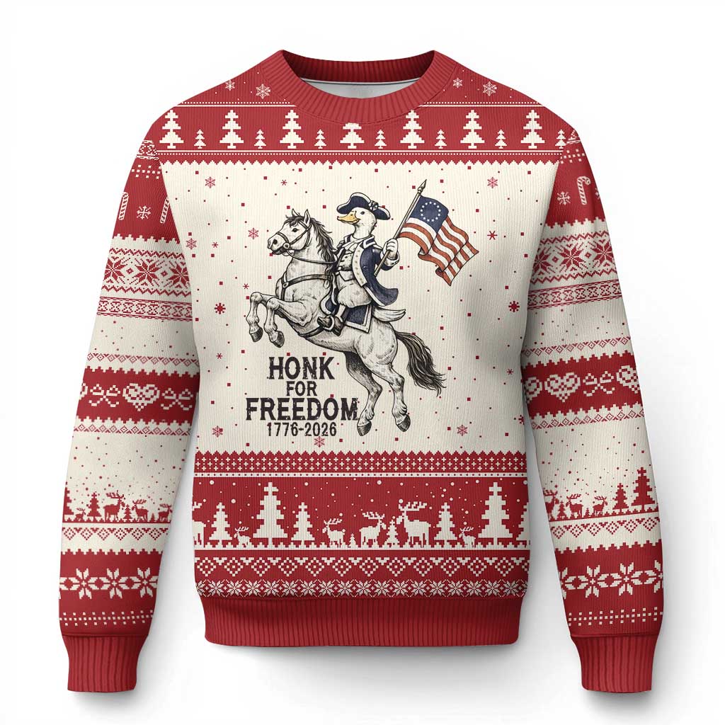 Funny Patriotic Goose Cowboy Ugly Christmas Sweater Honk For Freedom TS12 Beige Red Print Your Wear