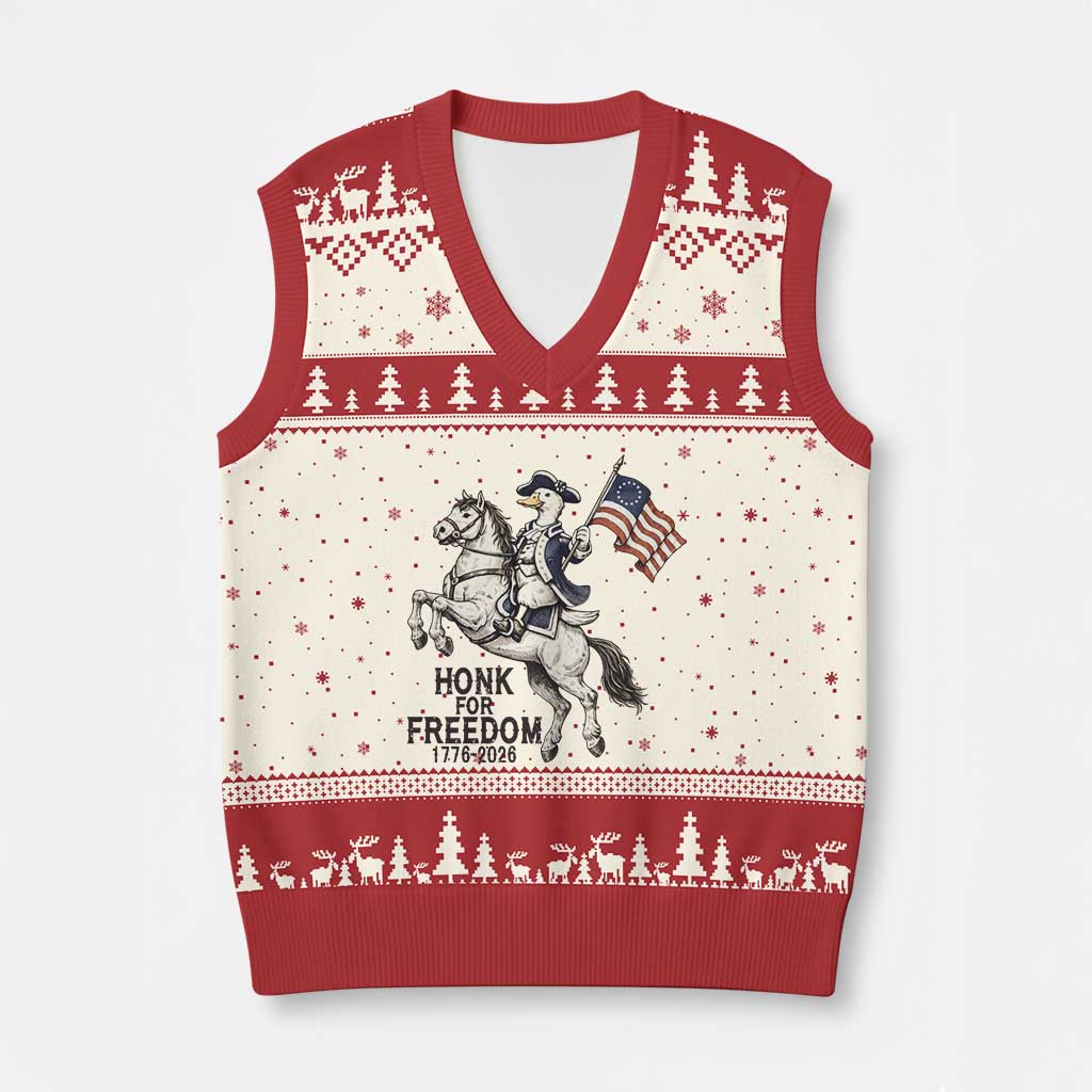 Funny Patriotic Goose Cowboy V-Neck Knit Sweater Vest Honk For Freedom TS12 Beige Red Print Your Wear