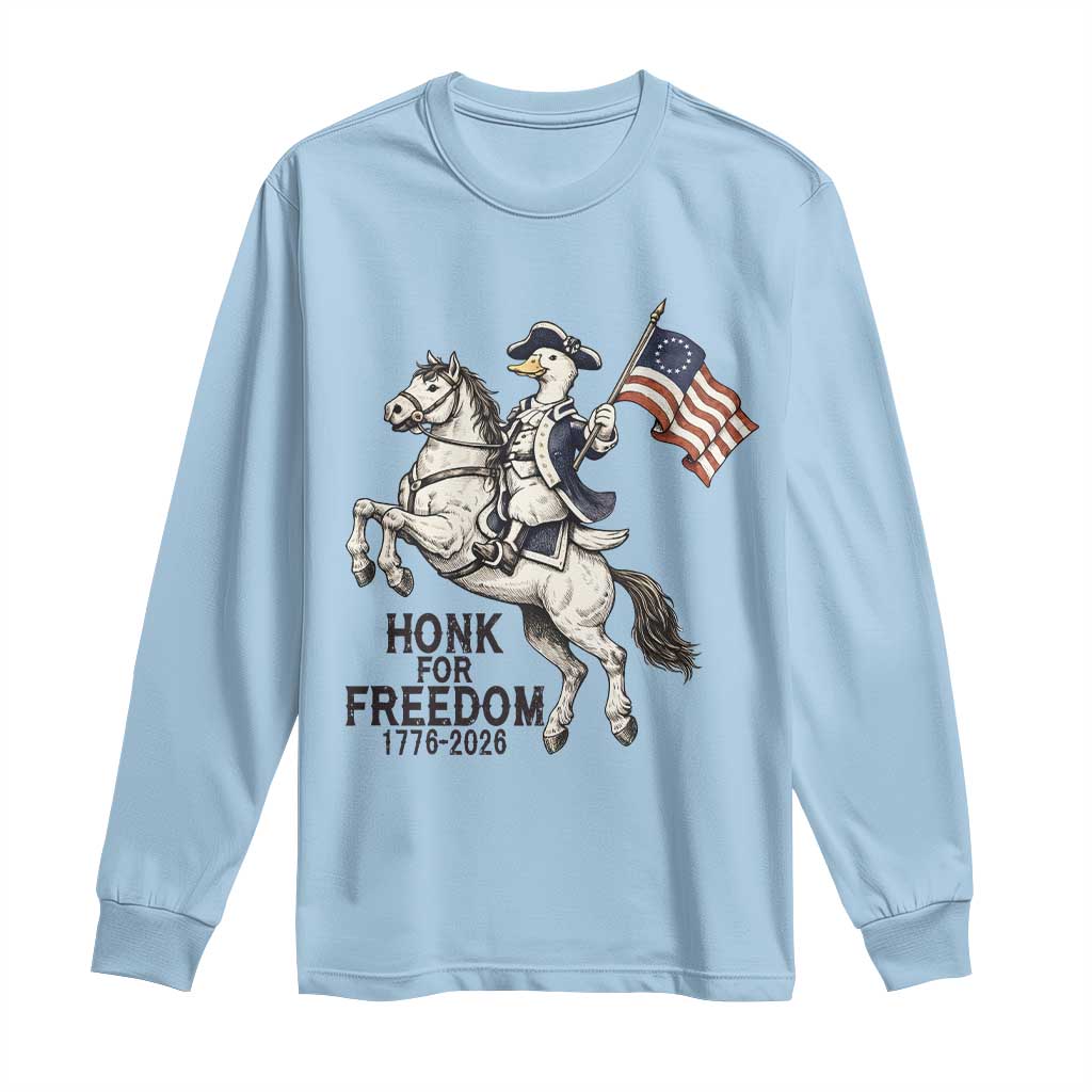 Funny Patriotic Goose Cowboy Long Sleeve Shirt Honk For Freedom TS12 Light Blue Print Your Wear