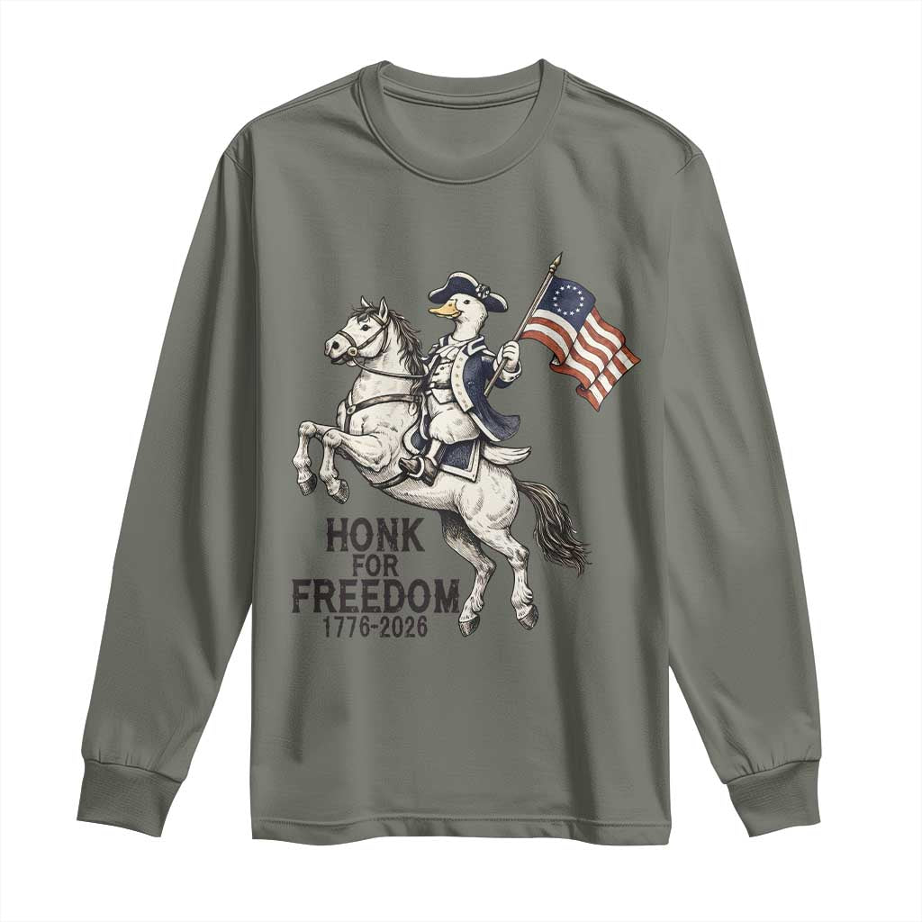 Funny Patriotic Goose Cowboy Long Sleeve Shirt Honk For Freedom TS12 Military Green Print Your Wear