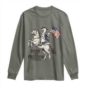 Funny Patriotic Goose Cowboy Long Sleeve Shirt Honk For Freedom TS12 Military Green Print Your Wear