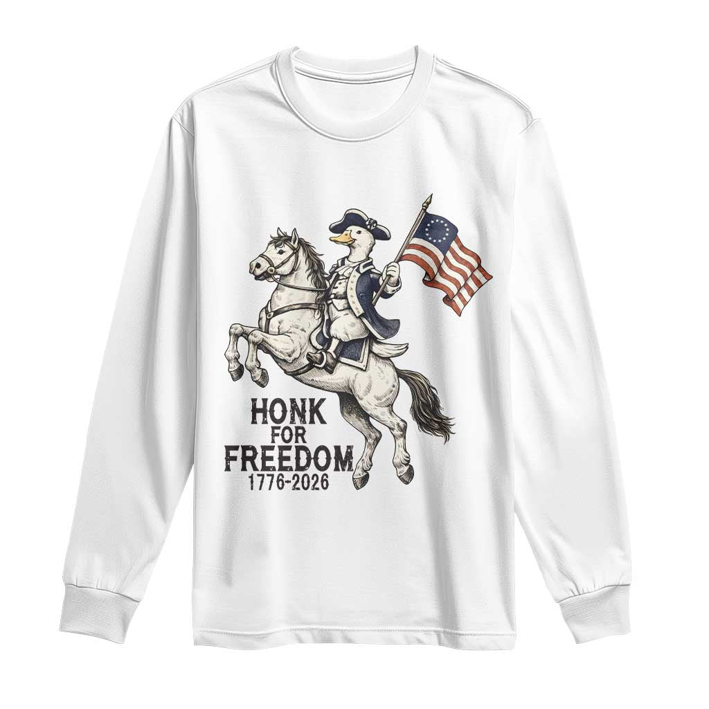 Funny Patriotic Goose Cowboy Long Sleeve Shirt Honk For Freedom TS12 White Print Your Wear
