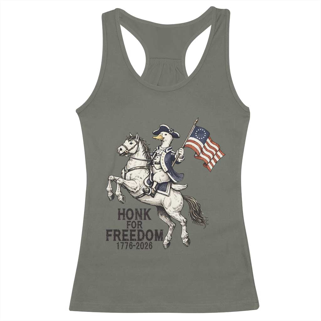 Funny Patriotic Goose Cowboy Racerback Tank Top Honk For Freedom TS12 Military Green Print Your Wear