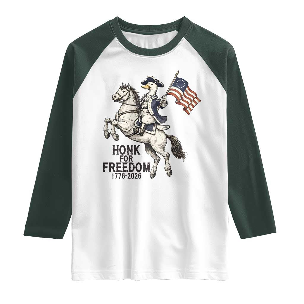 Funny Patriotic Goose Cowboy Raglan Shirt Honk For Freedom TS12 White Dark Forest Green Print Your Wear