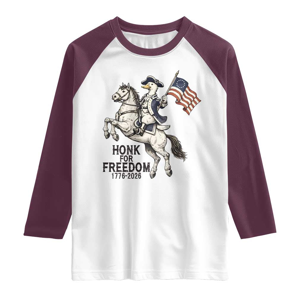 Funny Patriotic Goose Cowboy Raglan Shirt Honk For Freedom TS12 White Maroon Print Your Wear