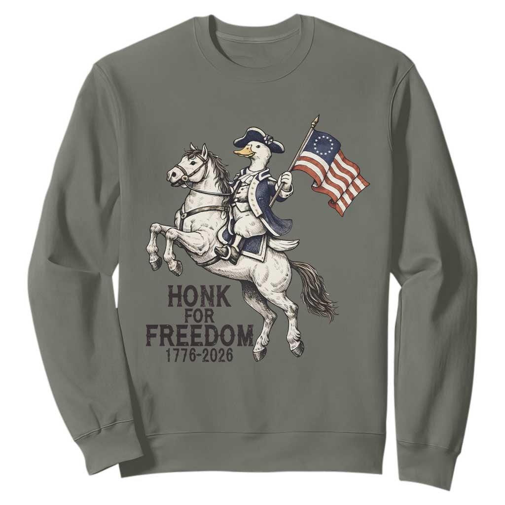 Funny Patriotic Goose Cowboy Sweatshirt Honk For Freedom TS12 Military Green Print Your Wear