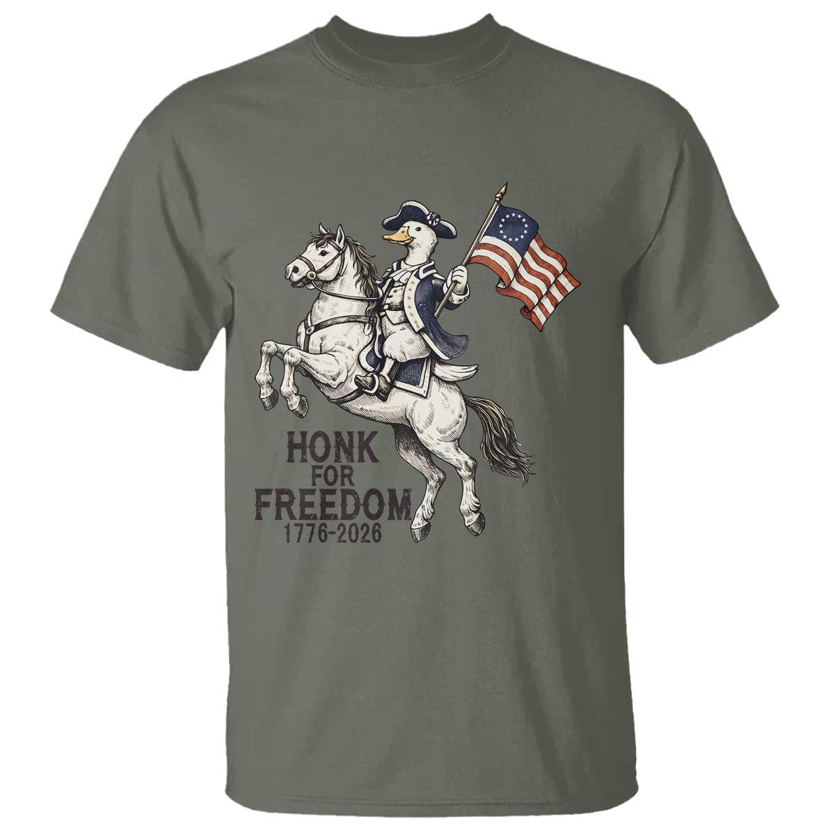 Funny Patriotic Goose Cowboy T Shirt Honk For Freedom TS12 Military Green Print Your Wear