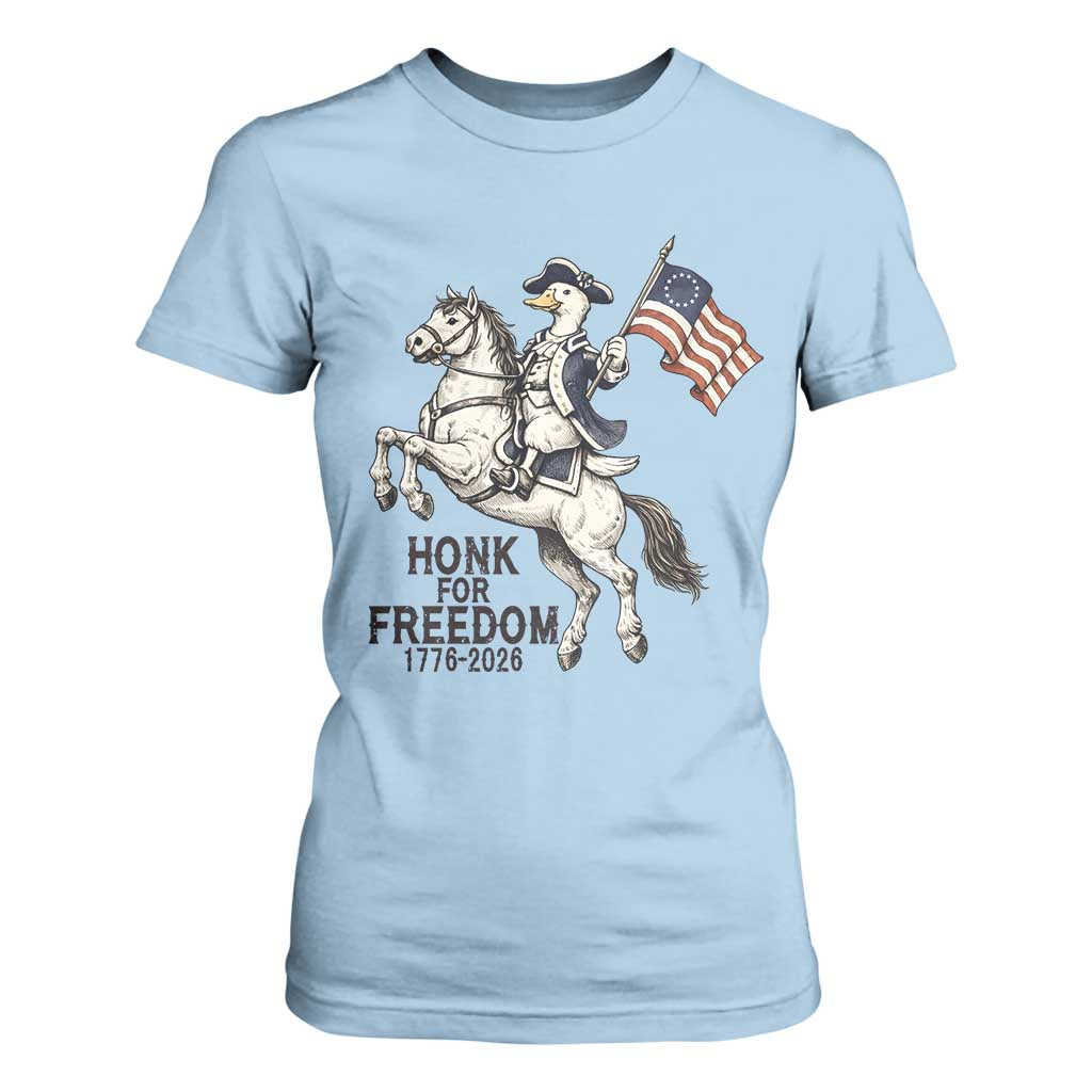 Funny Patriotic Goose Cowboy T Shirt For Women Honk For Freedom TS12 Light Blue Print Your Wear