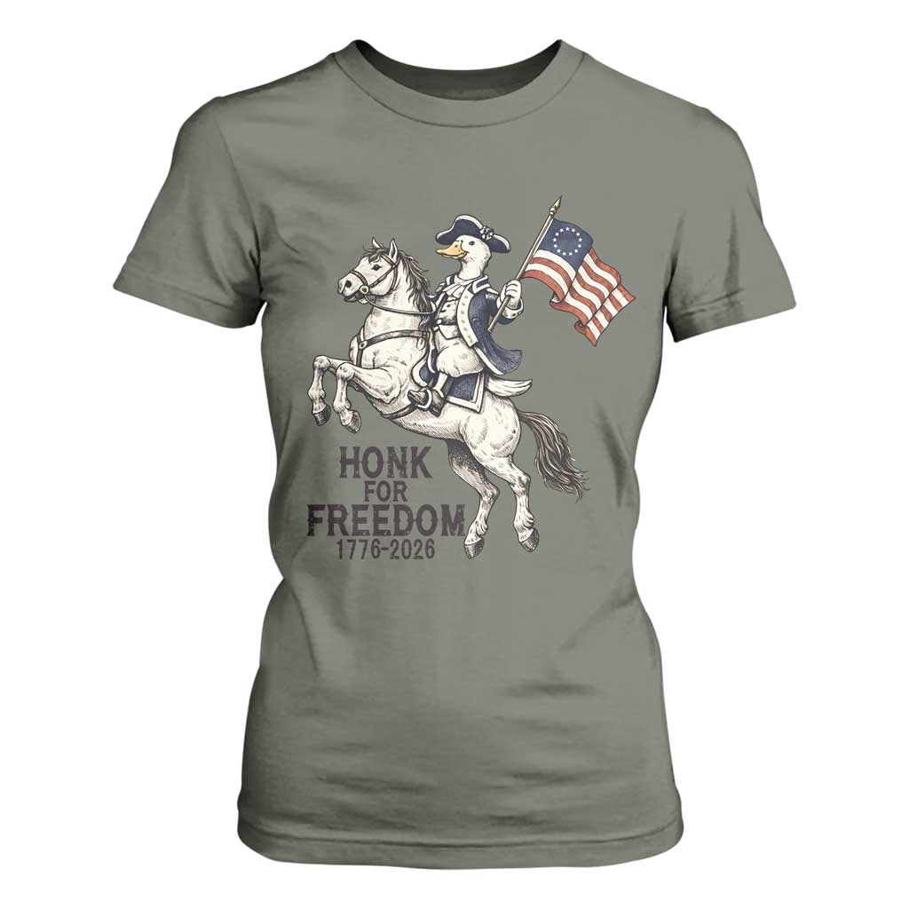 Funny Patriotic Goose Cowboy T Shirt For Women Honk For Freedom TS12 Military Green Print Your Wear