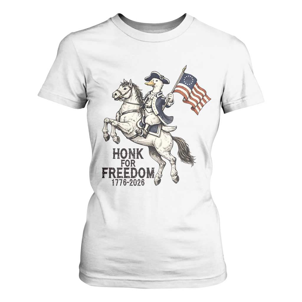 Funny Patriotic Goose Cowboy T Shirt For Women Honk For Freedom TS12 White Print Your Wear