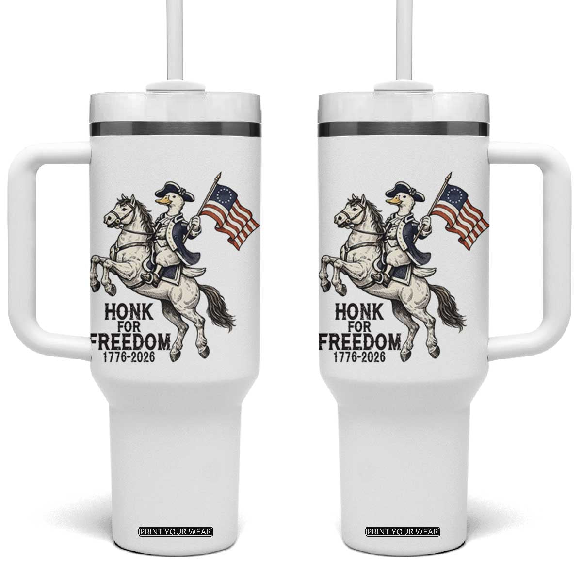 Funny Patriotic Goose Cowboy Tumbler With Handle Honk For Freedom TS12 One Size: 40 oz White Print Your Wear