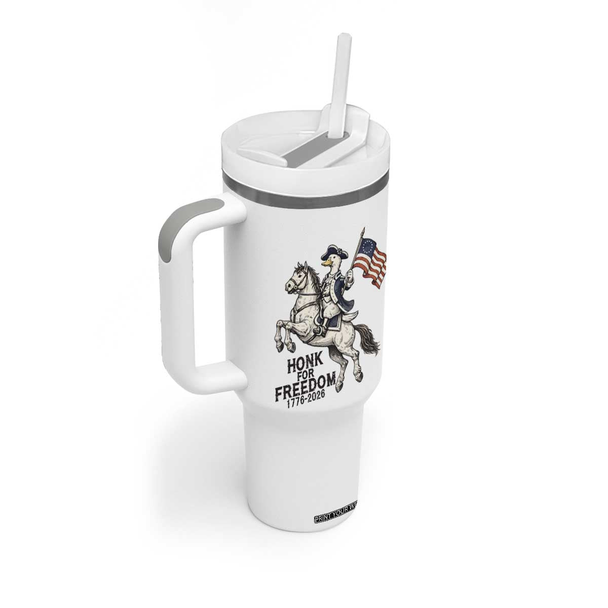 Funny Patriotic Goose Cowboy Tumbler With Handle Honk For Freedom TS12 Print Your Wear
