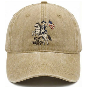 Funny Patriotic Goose Cowboy Washed Cotton Baseball Cap Honk For Freedom TS12 Washed Cap Universal Fit Khaki Print Your Wear