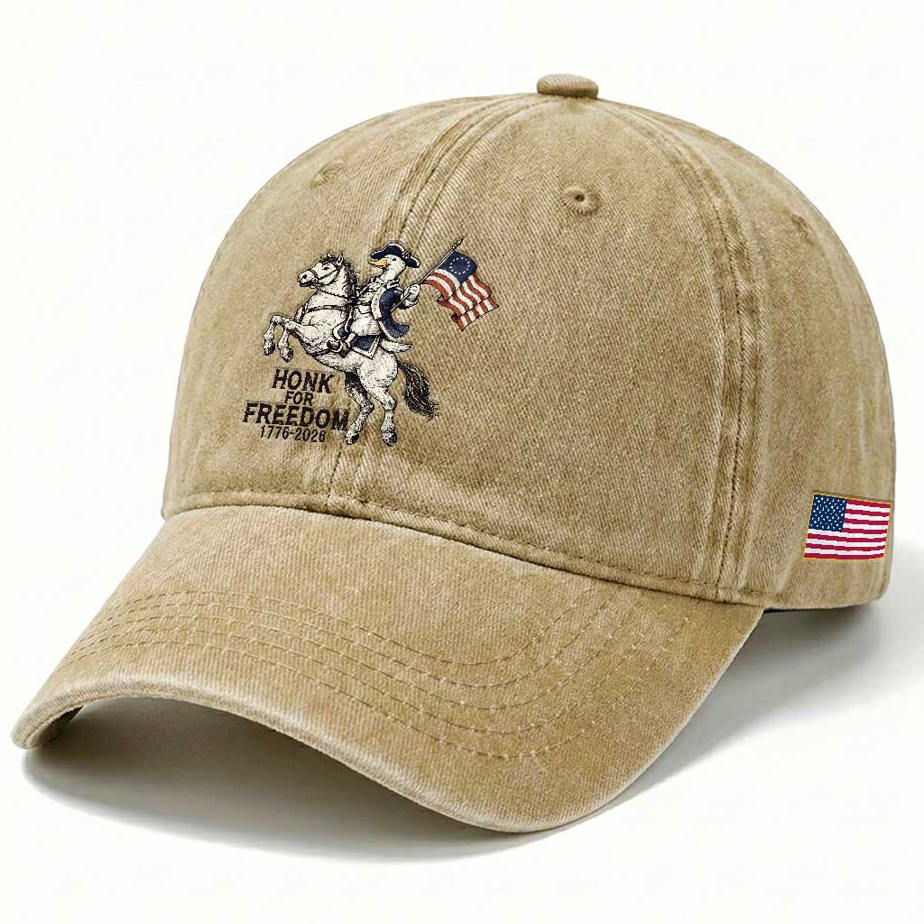 Funny Patriotic Goose Cowboy Washed Cotton Baseball Cap Honk For Freedom TS12 Print Your Wear