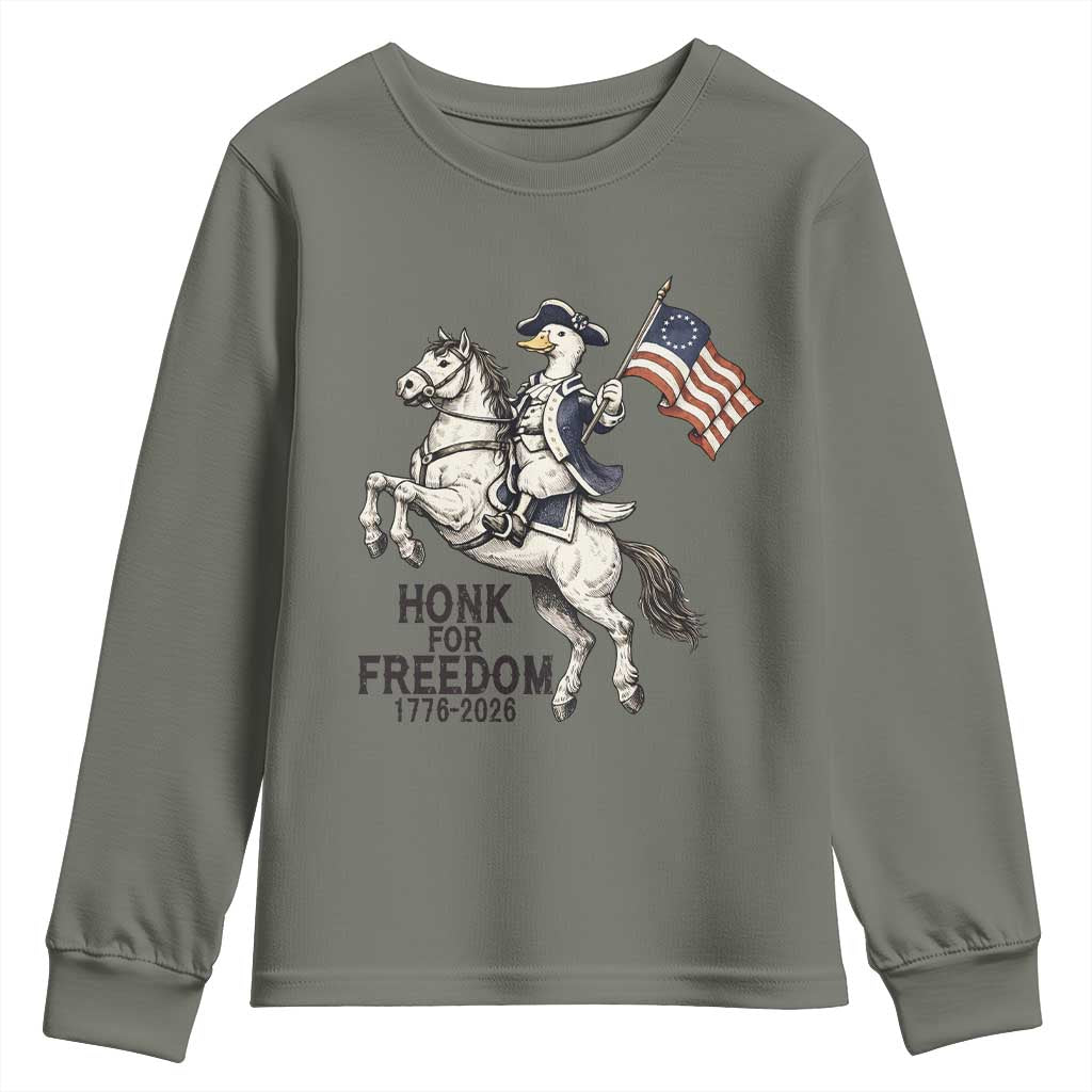 Funny Patriotic Goose Cowboy Youth Sweatshirt Honk For Freedom TS12 Military Green Print Your Wear