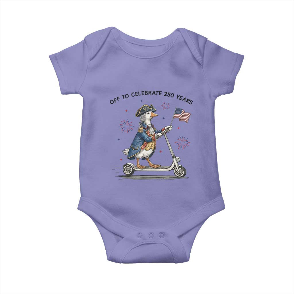 Funny Patriotic Goose Baby Onesie Off To Celebrate 250 Years TS12 Violet Print Your Wear