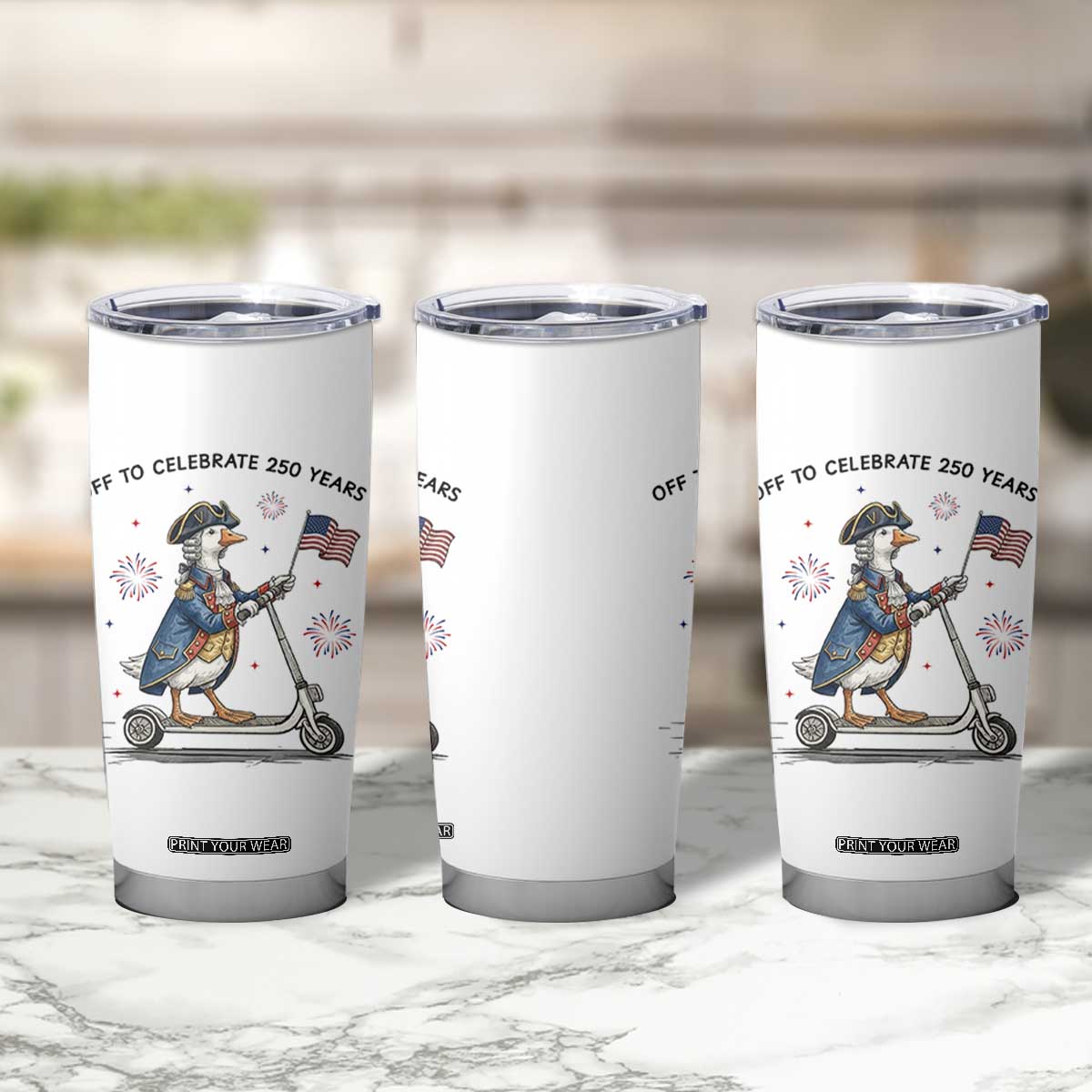 Funny Patriotic Goose Tumbler Cup Off To Celebrate 250 Years TS12 Print Your Wear