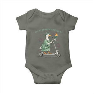 Funny Goose Statue Of Liberty Baby Onesie Off To Celebrate 250 Year TS12 Military Green Print Your Wear