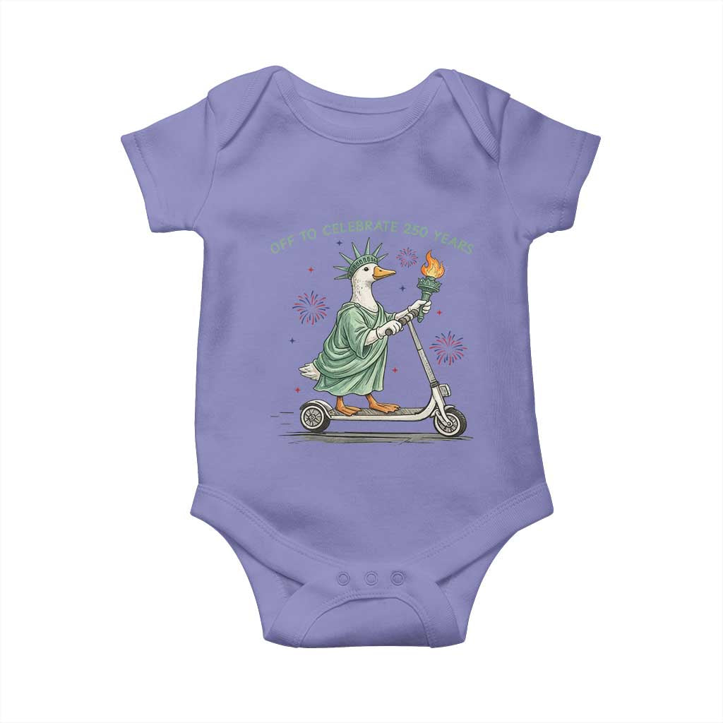 Funny Goose Statue Of Liberty Baby Onesie Off To Celebrate 250 Year TS12 Violet Print Your Wear