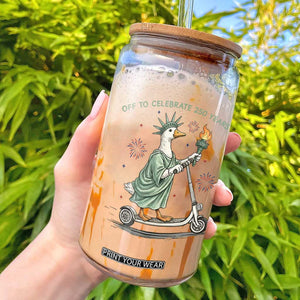 Funny Goose Statue Of Liberty Glass Can Off To Celebrate 250 Year TS12 White Print Your Wear