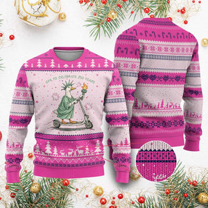 Funny Goose Statue Of Liberty Ugly Christmas Sweater Off To Celebrate 250 Year TS12 Hot Pink Print Your Wear