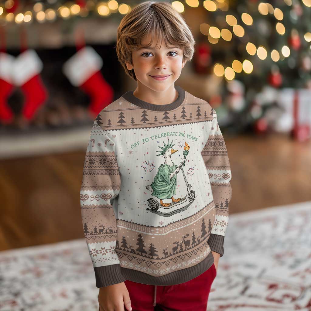 Funny Goose Statue Of Liberty Ugly Christmas Sweater Off To Celebrate 250 Year TS12 Mocha Mousse Print Your Wear