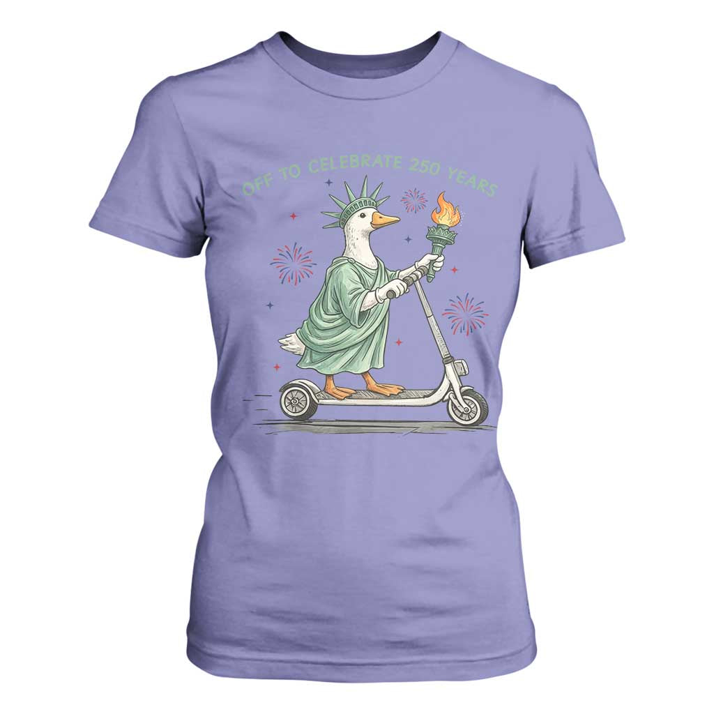 Funny Goose Statue Of Liberty T Shirt For Women Off To Celebrate 250 Year TS12 Violet Print Your Wear