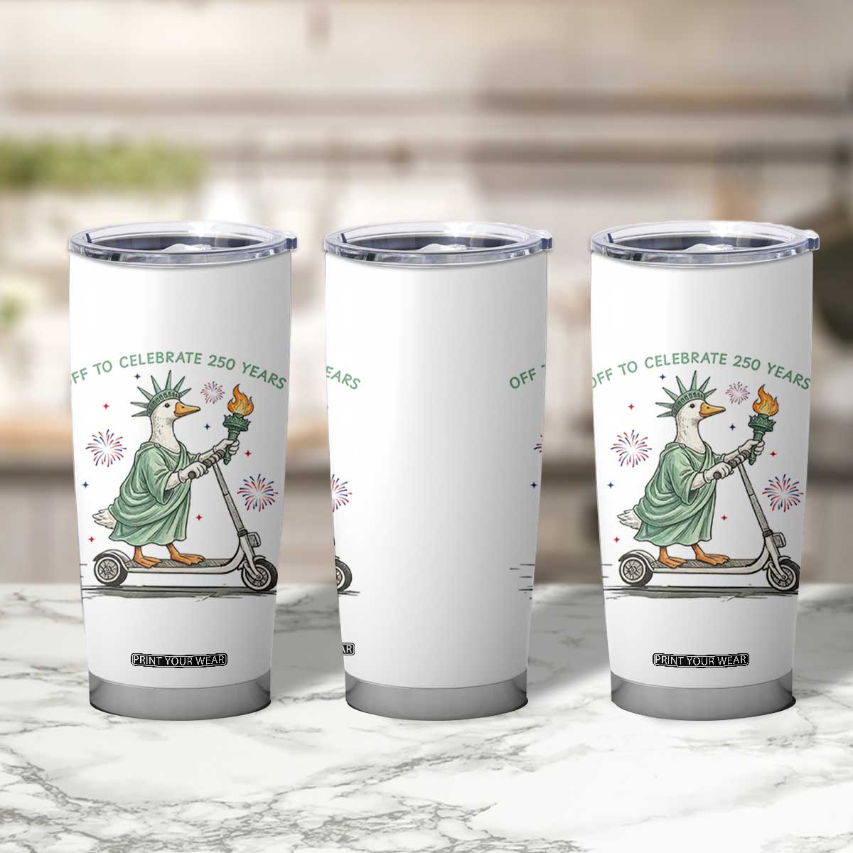 Funny Goose Statue Of Liberty Tumbler Cup Off To Celebrate 250 Year TS12 Print Your Wear