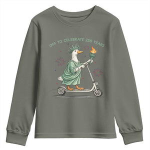 Funny Goose Statue Of Liberty Youth Sweatshirt Off To Celebrate 250 Year TS12 Military Green Print Your Wear