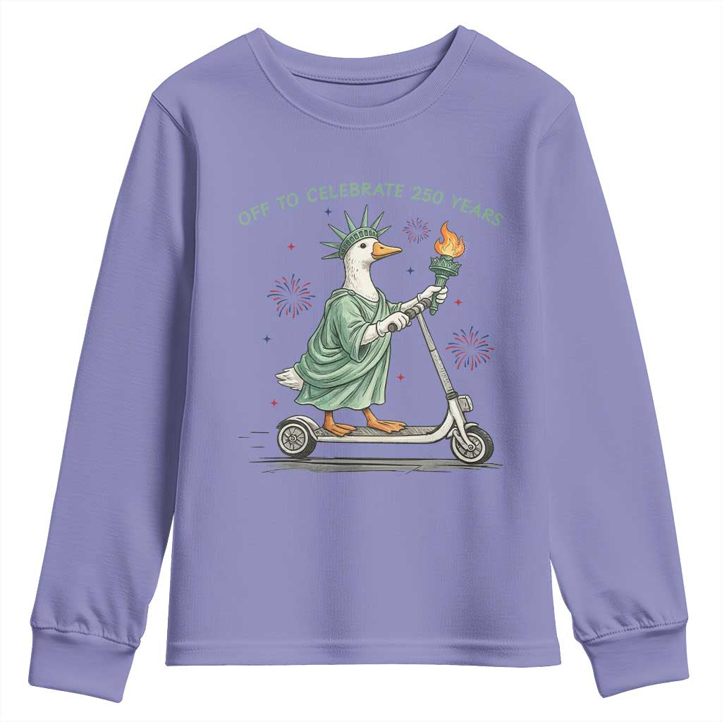 Funny Goose Statue Of Liberty Youth Sweatshirt Off To Celebrate 250 Year TS12 Violet Print Your Wear
