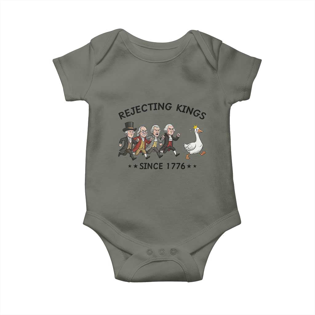 Rejecting Kings Since 1776 Baby Onesie Funny Founding Fathers Chasing Royal Goose TS12 Military Green Print Your Wear