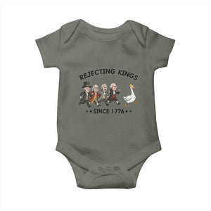 Rejecting Kings Since 1776 Baby Onesie Funny Founding Fathers Chasing Royal Goose TS12 Military Green Print Your Wear
