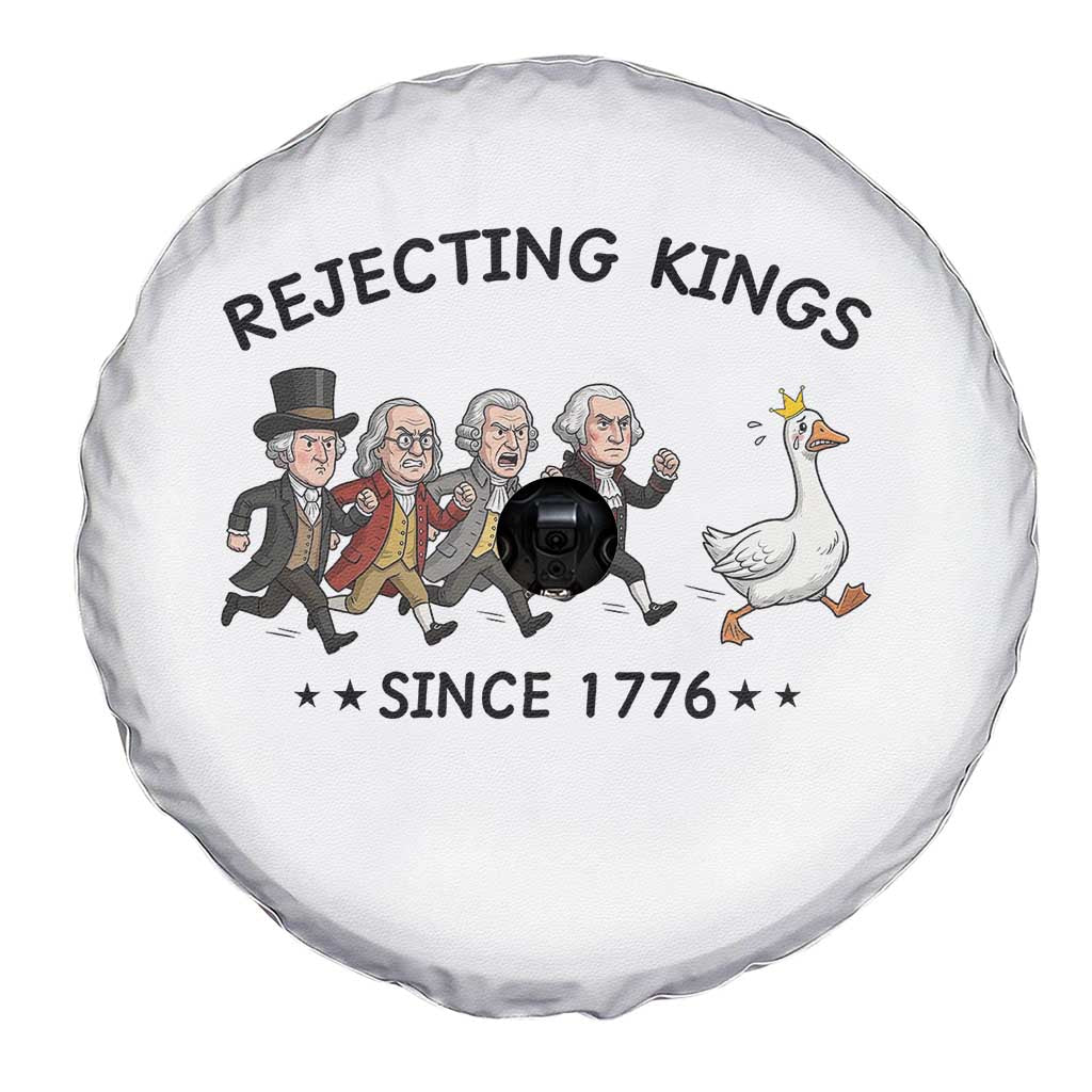 Rejecting Kings Since 1776 Spare Tire Cover Funny Founding Fathers Chasing Royal Goose TS12 Print Your Wear